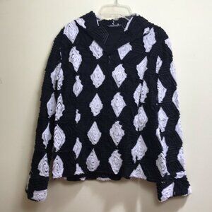 Samuel Dong 3D Black White Jacket Cotton Textured Stretch Zipper Closure Top M